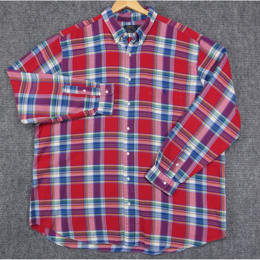 Polo Ralph Lauren Mens 3XLT Flannel Mid-weight Red Plaid Button Down Shirt L/S